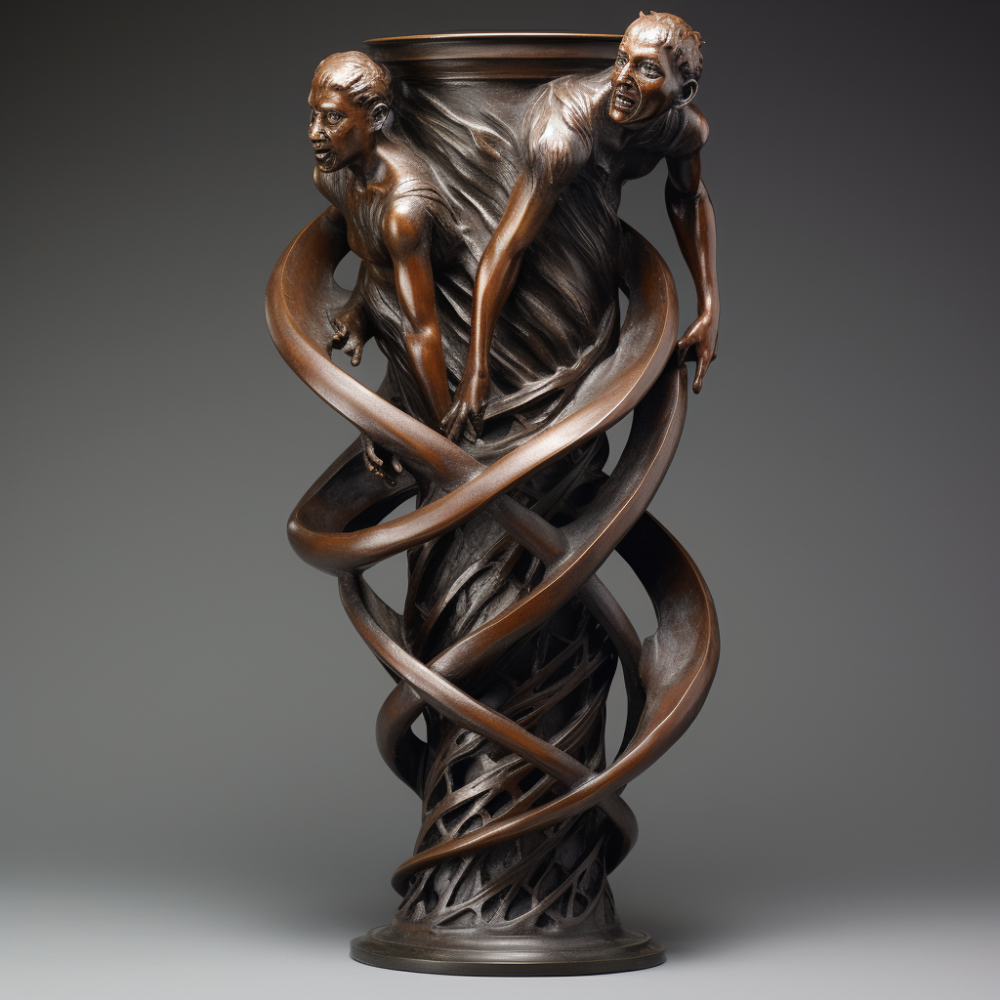 A twisted tube of bronze represents the multiple possible pathways of Game Theory